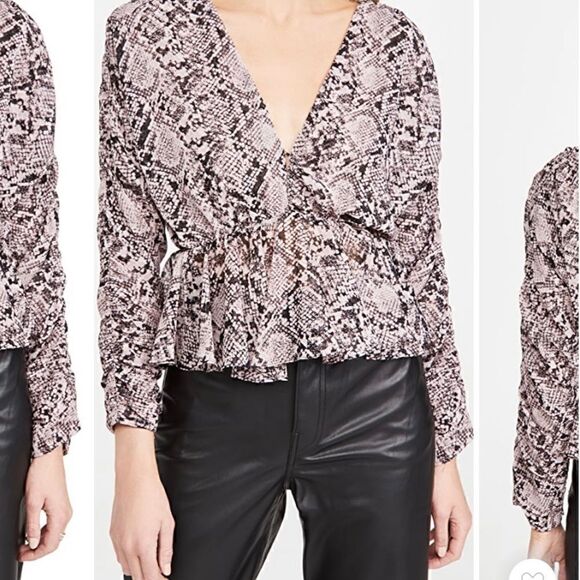 MISA NWT Kesara Blouse in Snake Skin Print With Ruched Long Sleeve Size XS. - Picture 3 of 13